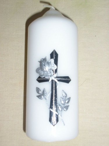 CM13 - Kříž a růže smuteční - Velikost svící: vel. 6 rozměr 29 x 6,5 cm