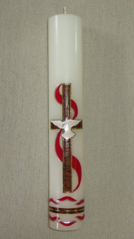 CM29 - Kříž a Duch svatý - Velikost svící: PV6 rozměr 29 x 6,5 cm medová