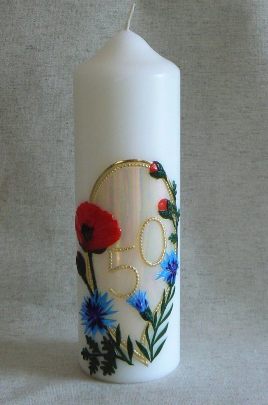 S30j - Jubilejní - Vlčí mák a chrpa - Velikost svící: vel. 6 rozměr 29 x 6,5 cm