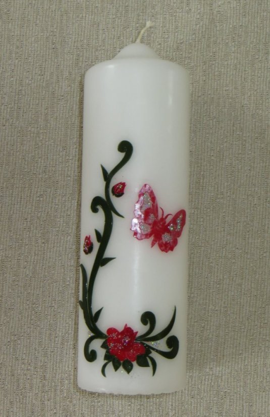 A23 - Růže a motýl - Velikost svící: vel. 6 rozměr 29 x 6,5 cm