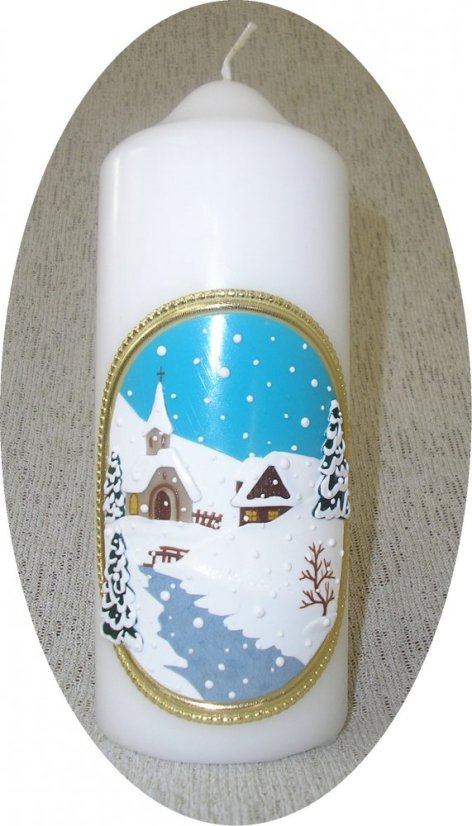 V34 - Vánoční - Zasněžená krajina - Velikost svící: vel. 4 rozměr 21 x 6,5 cm